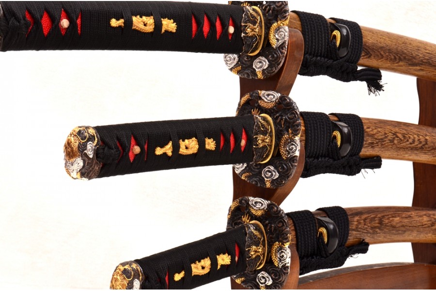 Japanese Samurai Sword Set (Katana+Wakizashi+Tanto) Folded Steel Full ...